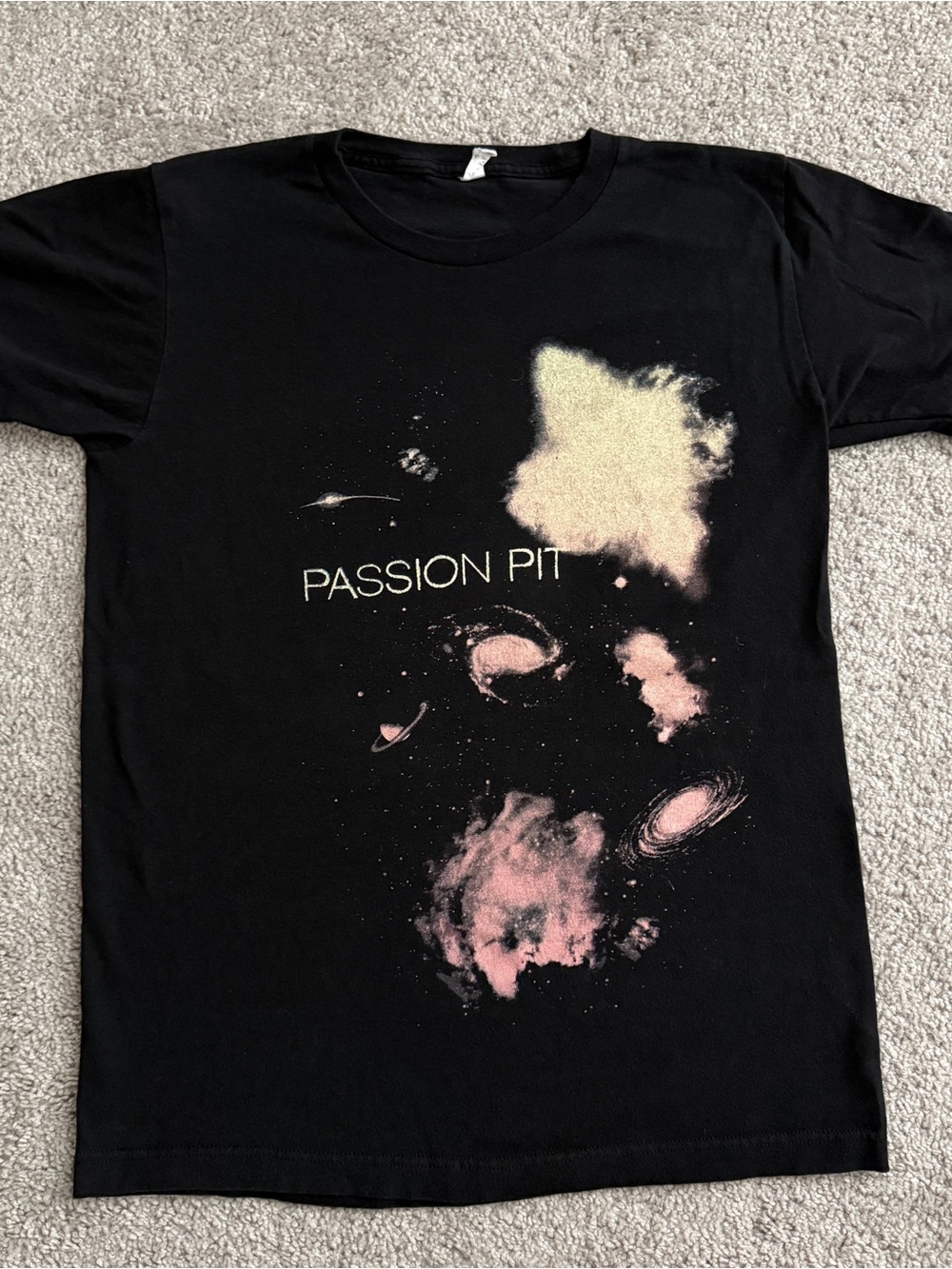 Passion Pit 2013 Tour Galaxy Graphic Band T Shirt Black Size Small 19” x 25.5”